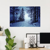 Poster Bleu Moonlit Forêt magique Scène d'hiver (Bureau à domicile)