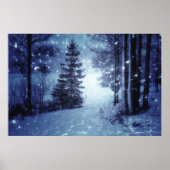 Poster Bleu Moonlit Forêt magique Scène d'hiver (Devant)