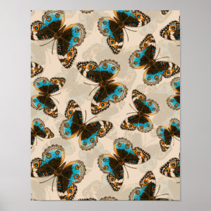 Poster Bleu motif papillon Pansy sur blanc