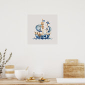 Poster Bleu Nautique Bébé Garçon Voilier (Cuisine)