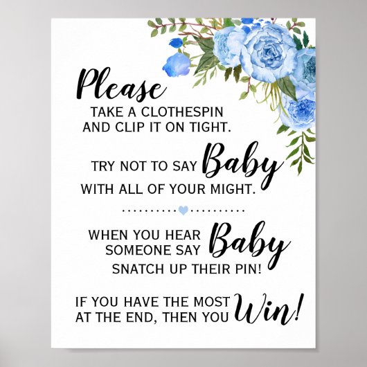 Poster Bleu Ne dites pas le baby shower de jeu de bébé si (Devant)
