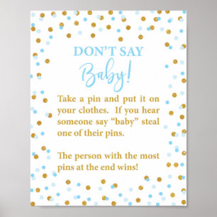 Poster Bleu ne pas dire Baby shower Jeu signe