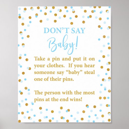 Poster Bleu ne pas dire Baby shower Jeu signe (Devant)