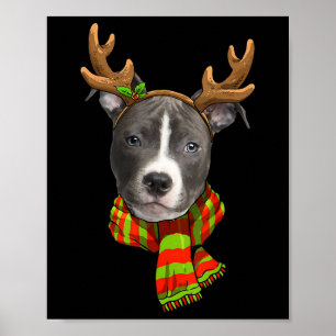 Poster Bleu Nez Pitbull Reindeer de Noël Animaux Amoureux