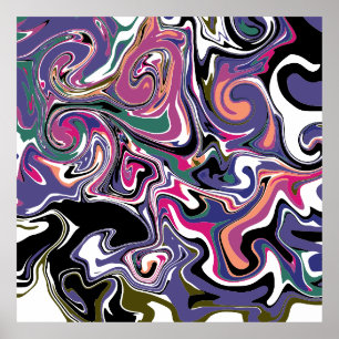 Poster Bleu, Noir, Corail, Balançoires Blanches Marbre Co