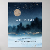 Poster Bleu Nuit Aquarelle Paysage Mariage Bienvenue (Devant)