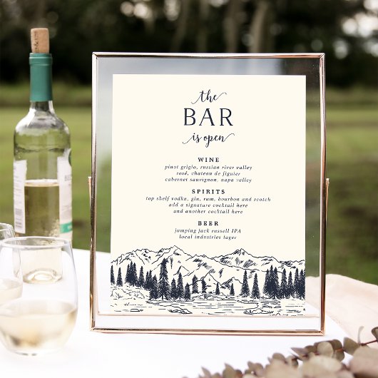 Poster Bleu Nuit Foncé | Panneau de Menu de Bar de Mariag