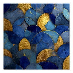 Poster Bleu Nuit Or Métallisé Cercles Géométriques Abstra