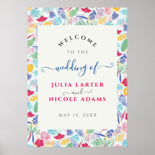 Poster Bleu Nuit Rose Forêt Tropicale Émeraude Mariage