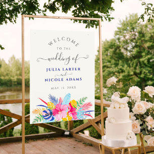 Poster Bleu Nuit Rose Forêt Tropicale Émeraude Mariage