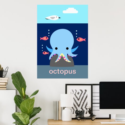 Poster bleu octopus (Bureau à domicile)