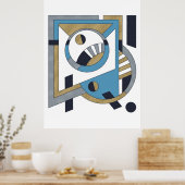 Poster Bleu, Or, Argent Avant Garde Géométrique Abstrait (Cuisine)