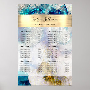 Poster Bleu or argent parties scintillant aquarelle Prix