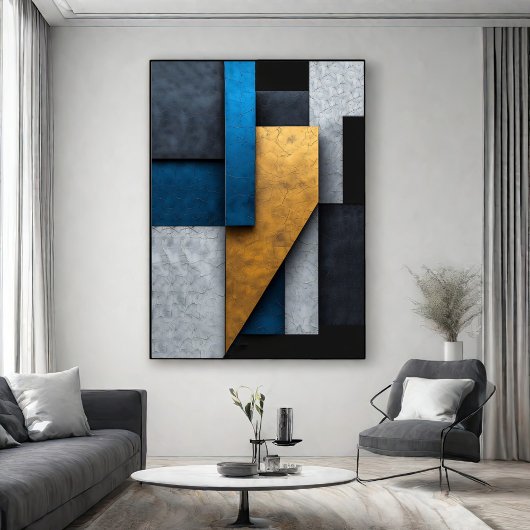 Poster Bleu, Or et Béton