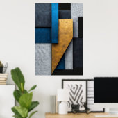 Poster Bleu, Or et Béton (Bureau à domicile)