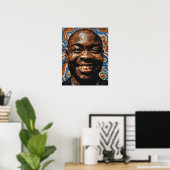 Poster Bleu Orange Brown Mosaïque Gris Mans Face Art Mur (Bureau à domicile)