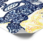 Poster Bleu oriental et blanc Chinoiserie Lapin Rabbit (Coin)