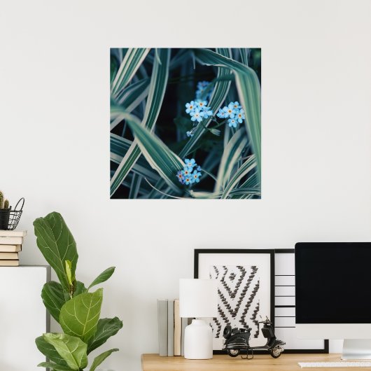 Poster Bleu Oubliez-moi-pas Fleurs dans l'herbe (Bureau à domicile)