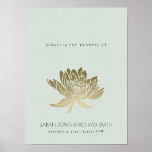POSTER BLEU PÂLE SOMPTUEUX ARGENTÉ FLEUR DE LOTUS MARIAGE