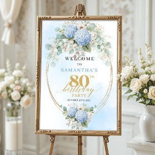 Poster Bleu pastel floral eucalyptus 80 bienvenue d'anniv