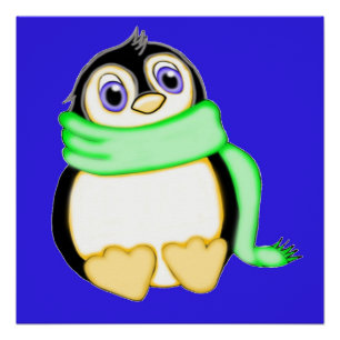 Poster bleu Perky Penguin