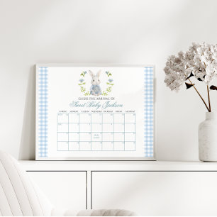 Poster Bleu Petit Lapin Printemps Bébé Date d'échéance Ca