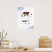 Poster Bleu Plaid Rétro Baby Q Baby shower Bienvenue (Cuisine)