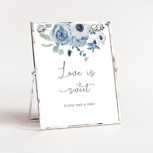 Poster Bleu poussiéreux floral L'amour est doux, prenez u