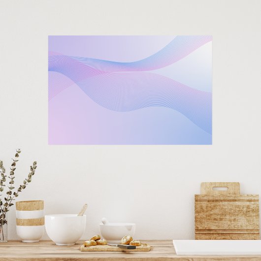 Poster bleu rose Abstrait Wavelines (Cuisine)