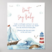 Poster Bleu rouge Baby shower nautique ne pas dire bébé (Devant)