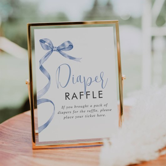 Poster Bleu Ruban Fille Baby shower Déchets Signe