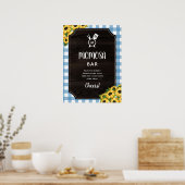 Poster Bleu rustique En vichy tournesols Monogramme Momos (Cuisine)