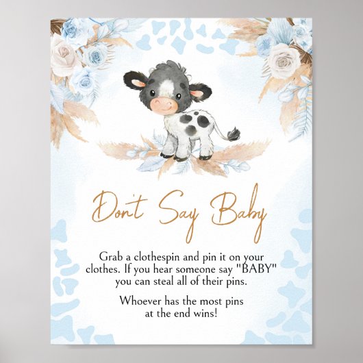 Poster Bleu Saint Baby shower de vache ne pas dire bébé (Devant)