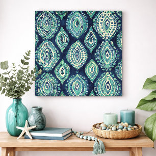Poster Bleu sarcelle boho ikat motif moderne côte