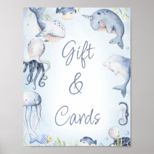 Poster Bleu sous la mer Créatures Garçons Baby shower Sig