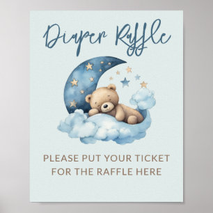 Poster Bleu sur la lune Baby shower Déchets Raffle