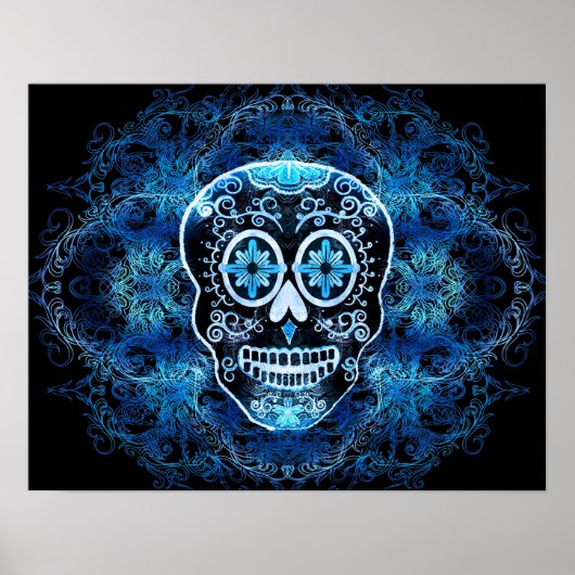 Poster Bleu sur noir Calavera Imprimer (Devant)