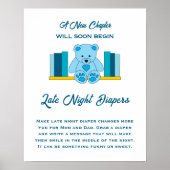 Poster Bleu Teddy Bear Baby shower Late Night Diapés (Devant)