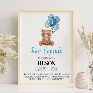 Poster Bleu Teddy Bear Balloon Anniversaire Heure Signal 