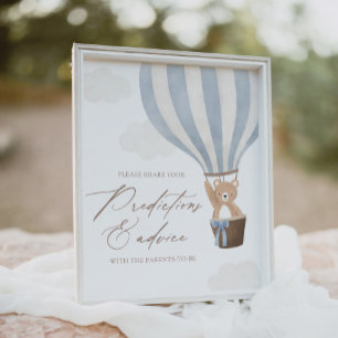 Poster Bleu Teddy Bear Balloon Conseil Baby shower