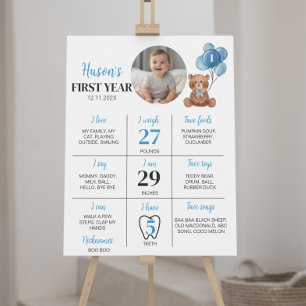 Poster Bleu Teddy Ours Premier anniversaire Jalon Signal