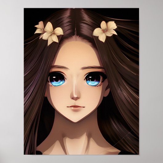 Poster Bleu teint Brunette Anime Girl (Devant)
