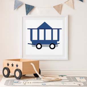 Poster Bleu Trolley Icône voiture Vintage Wagon
