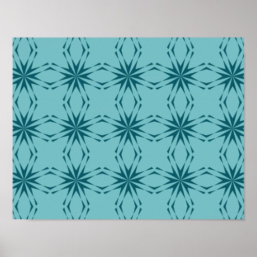 Poster bleu turquoise, cool, abstraction fleur tendance (Devant)