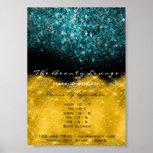 Poster Bleu turquoise de confettis blancs de noir d'or