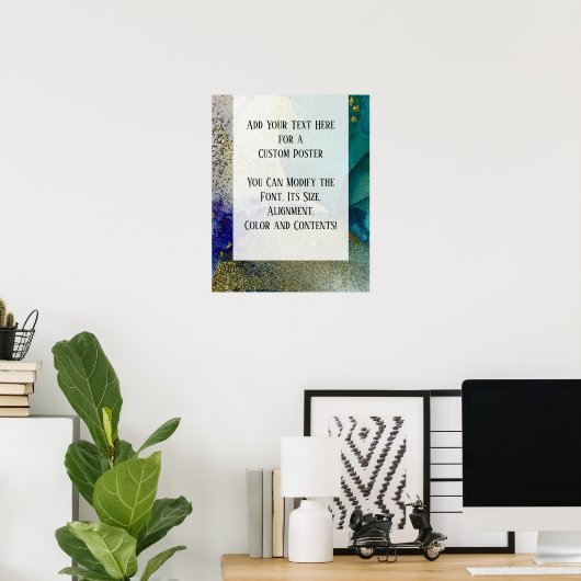 Poster Bleu, Turquoise, Vert & Or Encre Abstraite d'alcoo (Bureau à domicile)