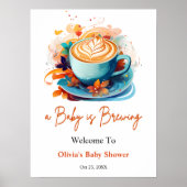 Poster Bleu Un bébé brasse Baby shower Bienvenue (Devant)