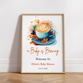 Poster Bleu Un bébé brasse Baby shower Bienvenue