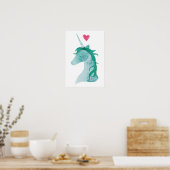Poster Bleu Unicorne magique avec coeur (Cuisine)