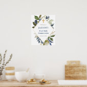 Poster Bleu verdure feuillage baptême signe d'accueil (Cuisine)